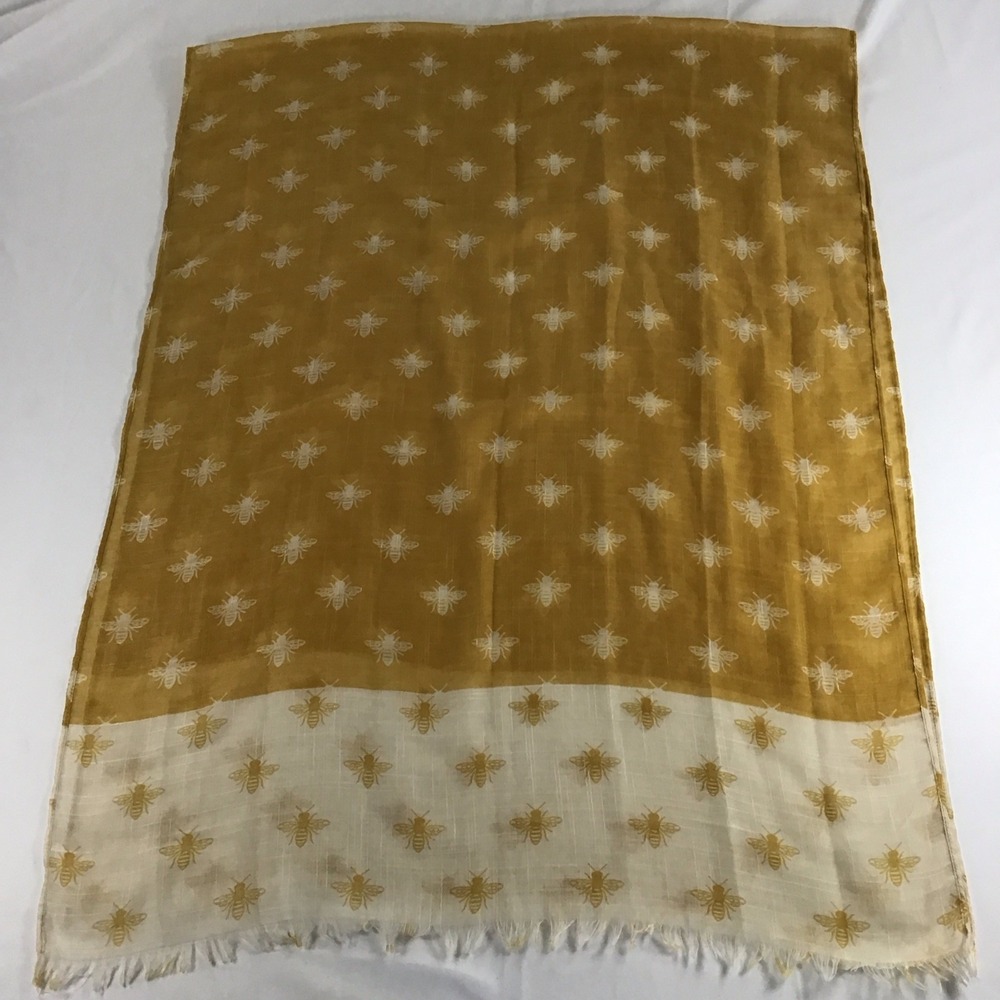 Lightweight Yellow & Cream Bumble Bee Print Woven Oversize Scarf Wrap Shawl